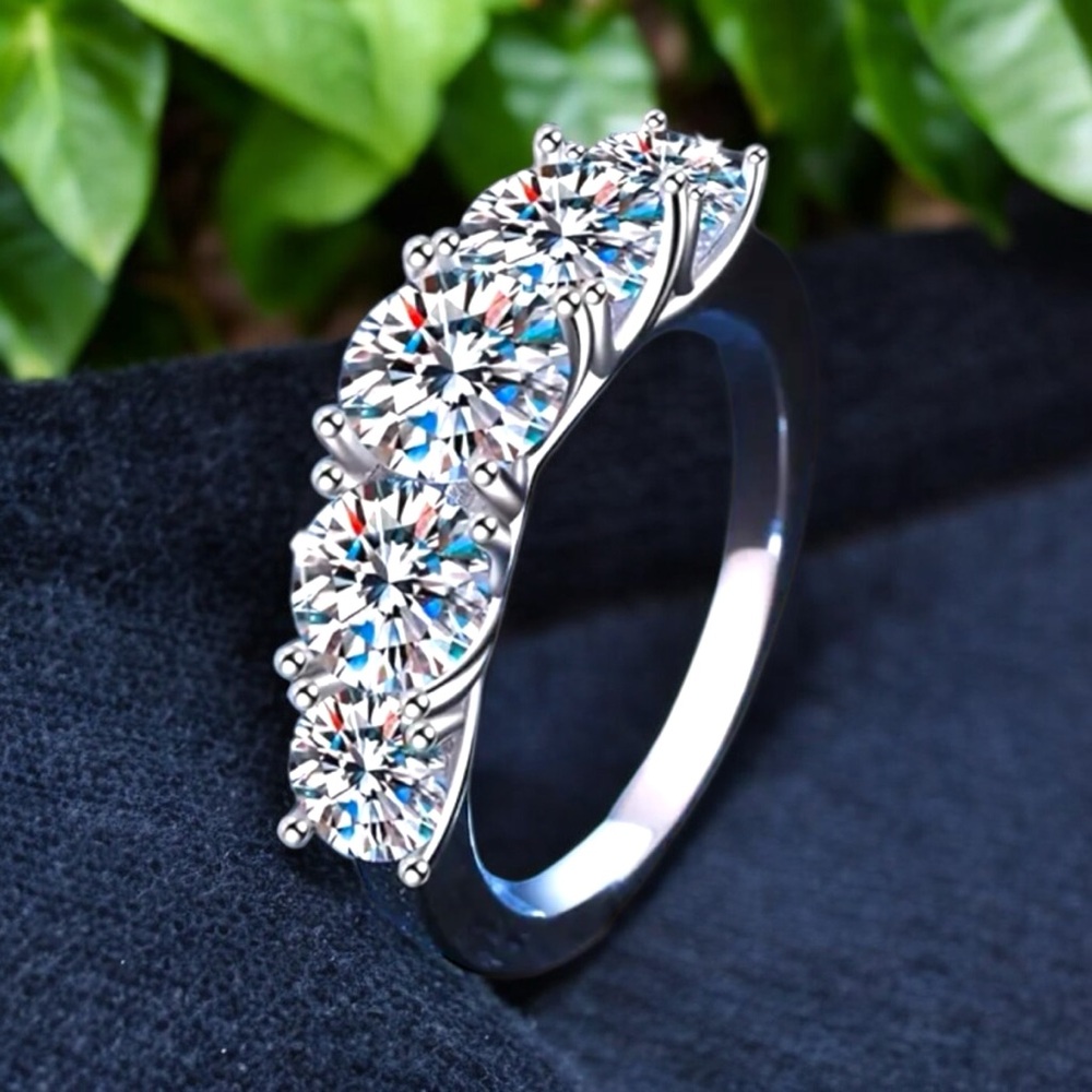Brilliant 5 Moissanite Gemstone Sterling Silver Ring 3.2ctw - Picture 2 of 7